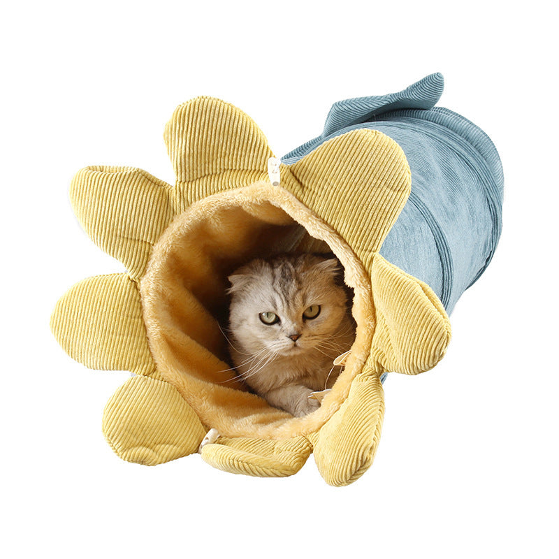 Tunnel Gioco Morbido a Forma di Girasole per Gatti e Furetti