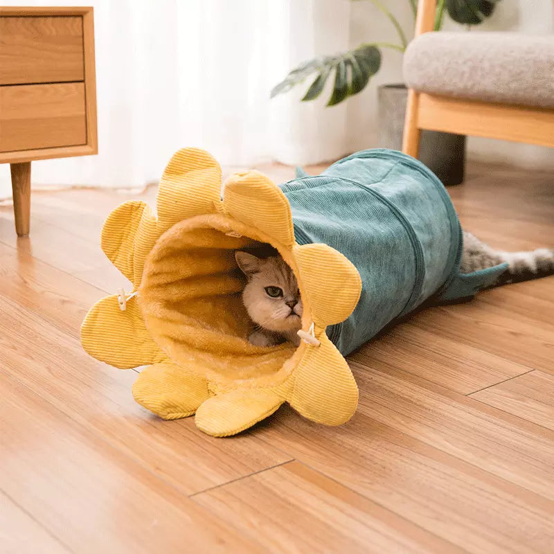 Tunnel Gioco Morbido a Forma di Girasole per Gatti e Furetti