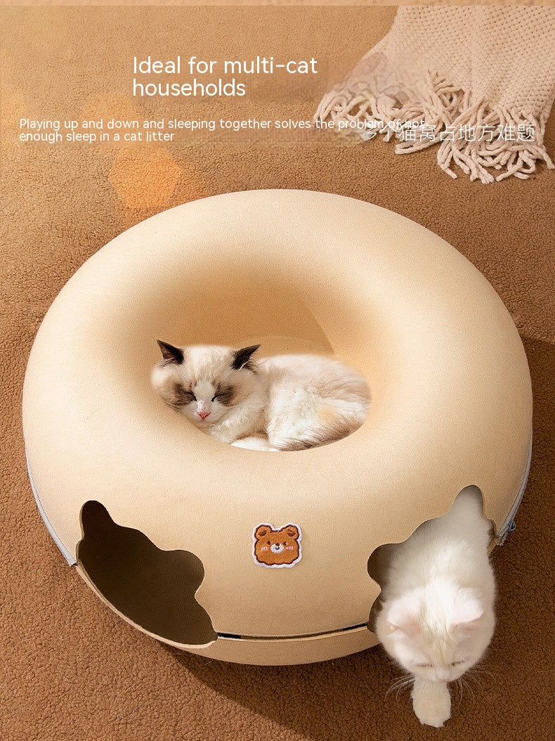 🍩🐈 Cuccia Tunnel a Ciambella in Feltro con Zip - Il Nascondiglio Perfetto per il tuo Gatto!