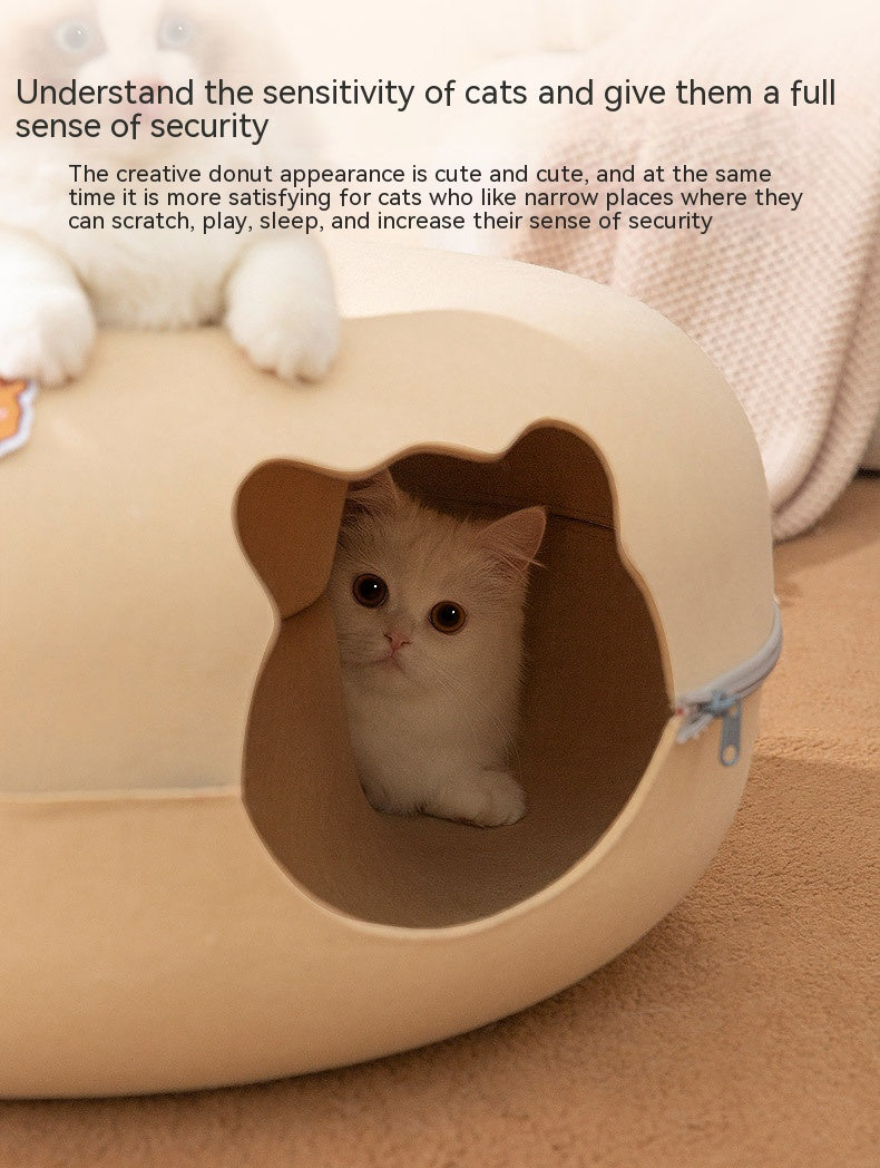 🍩🐈 Cuccia Tunnel a Ciambella in Feltro con Zip - Il Nascondiglio Perfetto per il tuo Gatto!