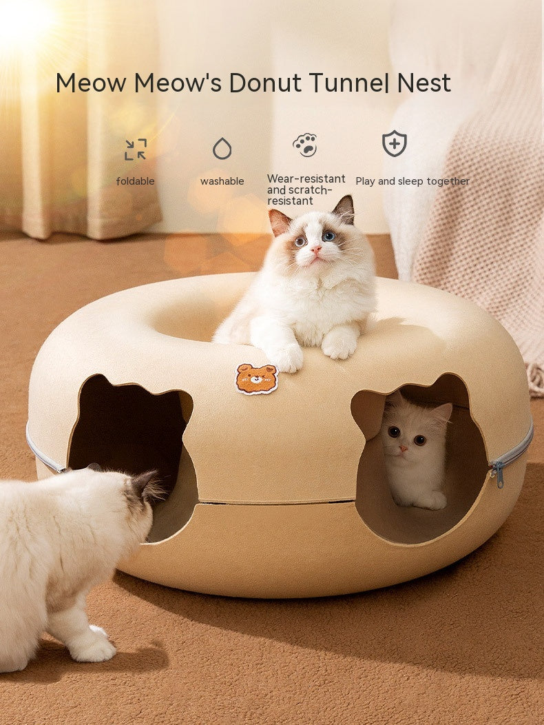 🍩🐈 Cuccia Tunnel a Ciambella in Feltro con Zip - Il Nascondiglio Perfetto per il tuo Gatto!