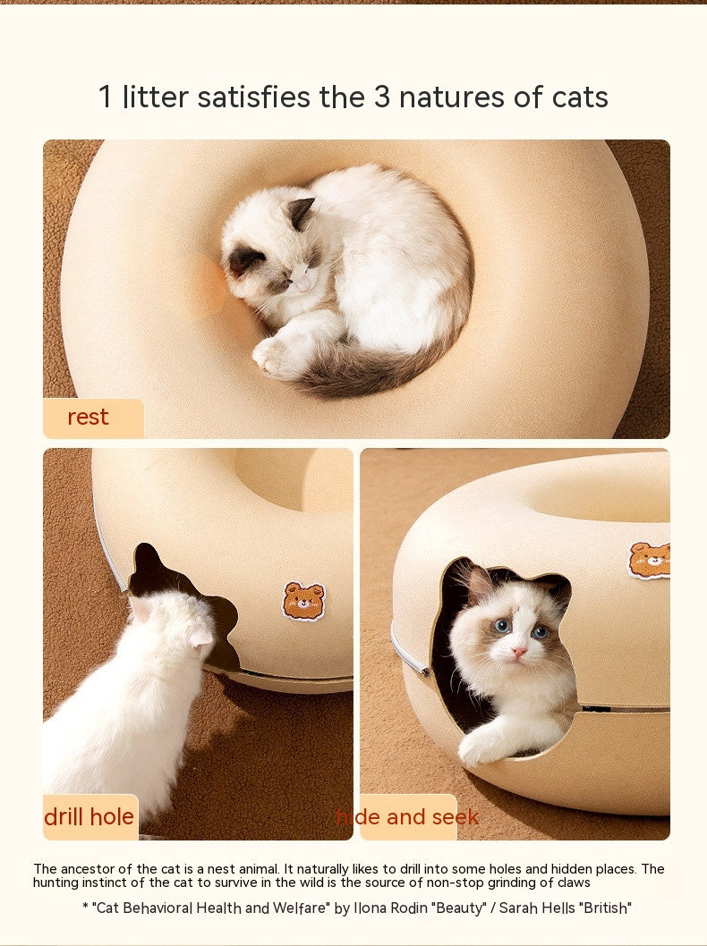 🍩🐈 Cuccia Tunnel a Ciambella in Feltro con Zip - Il Nascondiglio Perfetto per il tuo Gatto!
