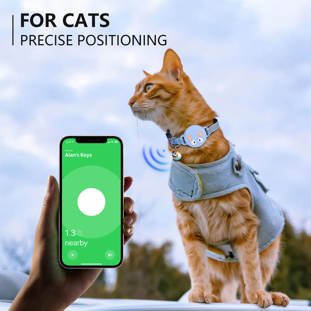 🐱✨ Collare Riflettente per Gatti con Custodia in Silicone per Tracker (Stile Cartoons)