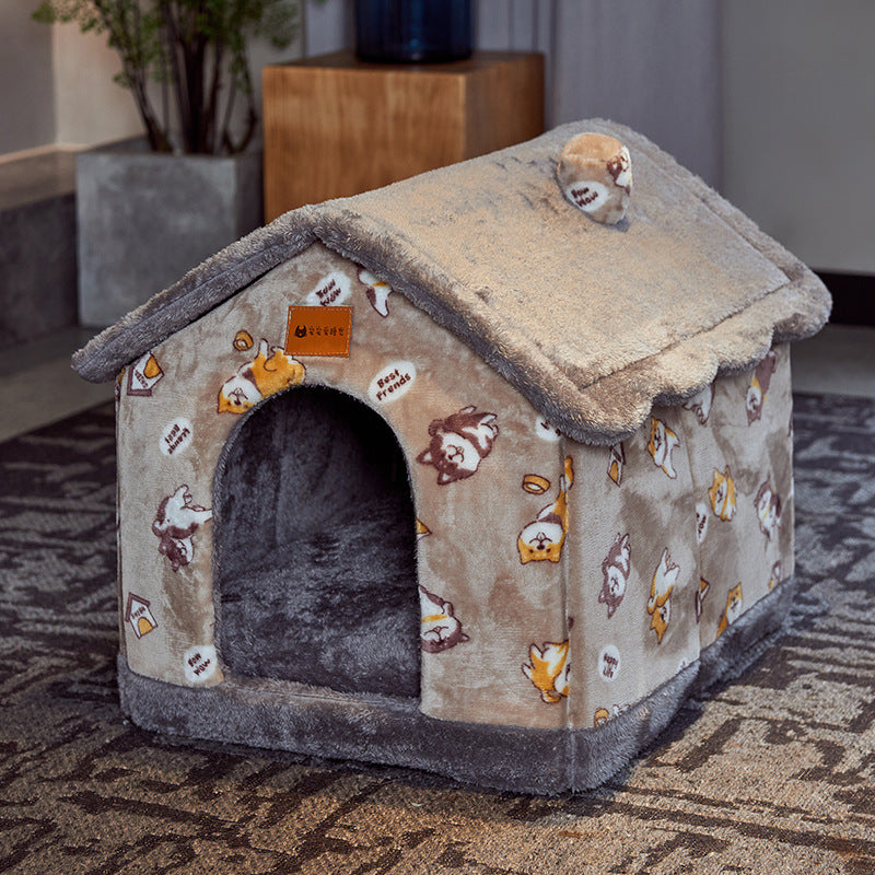 Cuccia a Casetta da Interno Premium per Cani e Gatti - Calda e Morbida