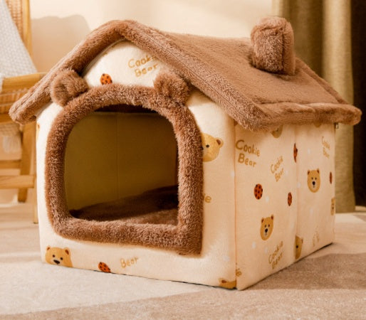 Cuccia a Casetta da Interno Premium per Cani e Gatti - Calda e Morbida