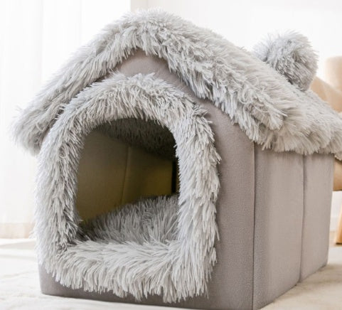 Cuccia a Casetta da Interno Premium per Cani e Gatti - Calda e Morbida