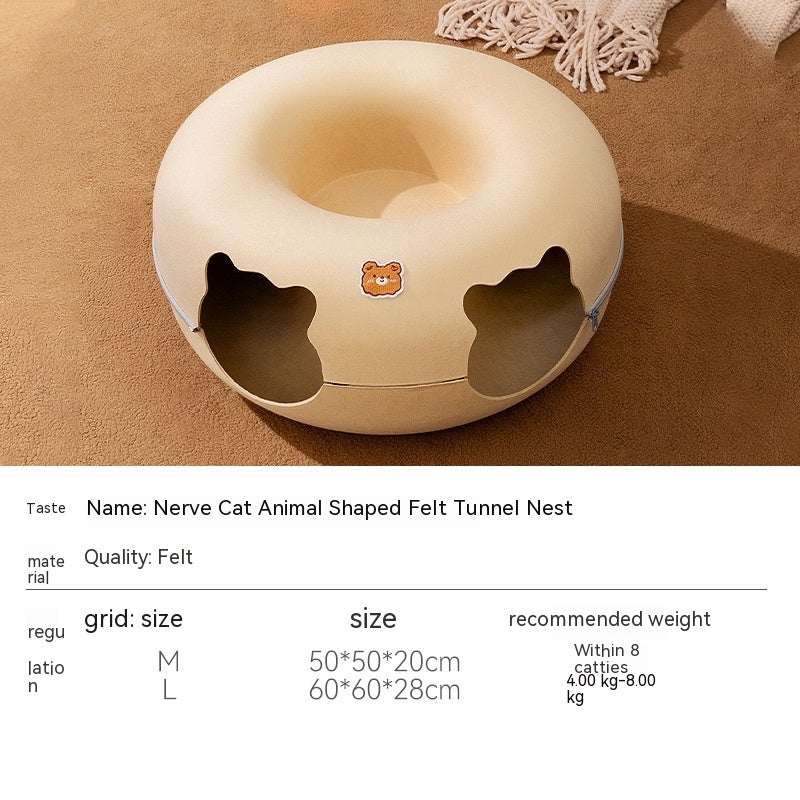 🍩🐈 Cuccia Tunnel a Ciambella in Feltro con Zip - Il Nascondiglio Perfetto per il tuo Gatto!