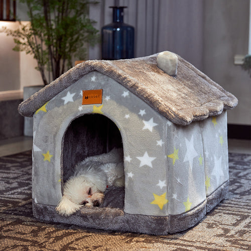 Cuccia a Casetta da Interno Premium per Cani e Gatti - Calda e Morbida