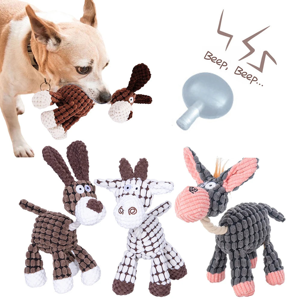 🐶🐴 Peluche Sonoro a Forma di Asinello in Velluto a Coste - Morbido, Sicuro e Pulisci-Denti!