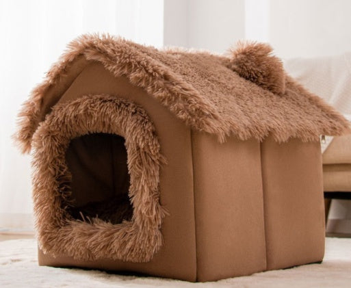 Cuccia a Casetta da Interno Premium per Cani e Gatti - Calda e Morbida