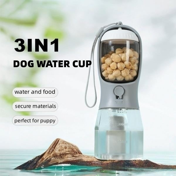 Borraccia Portatile 3 in 1 per Cani: Acqua, Snack e Porta Sacchetti