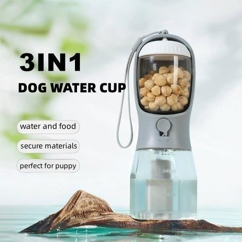 Borraccia Portatile 3 in 1 per Cani: Acqua, Snack e Porta Sacchetti