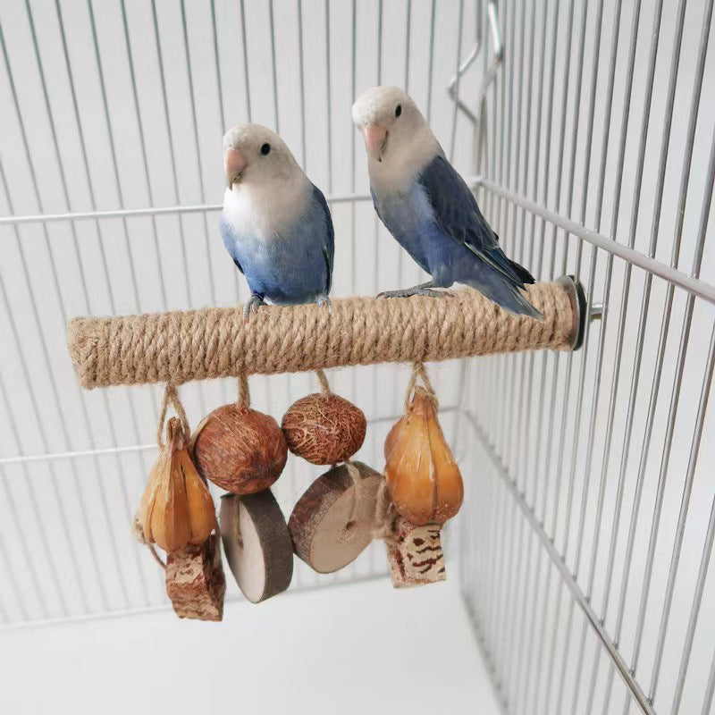 Posatoio Naturale in Corda con Giochi per Pappagalli e Uccellini