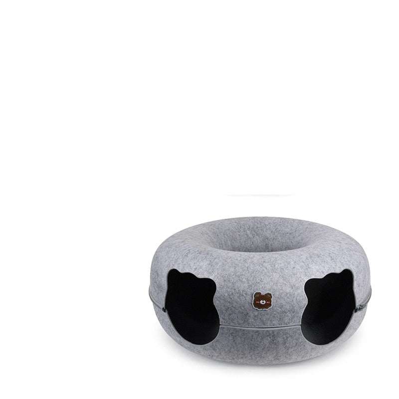 🍩🐈 Cuccia Tunnel a Ciambella in Feltro con Zip - Il Nascondiglio Perfetto per il tuo Gatto!